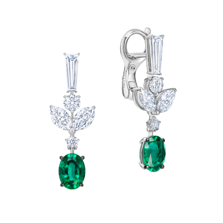 Серьги с изумрудами и бриллиантами, белое золото