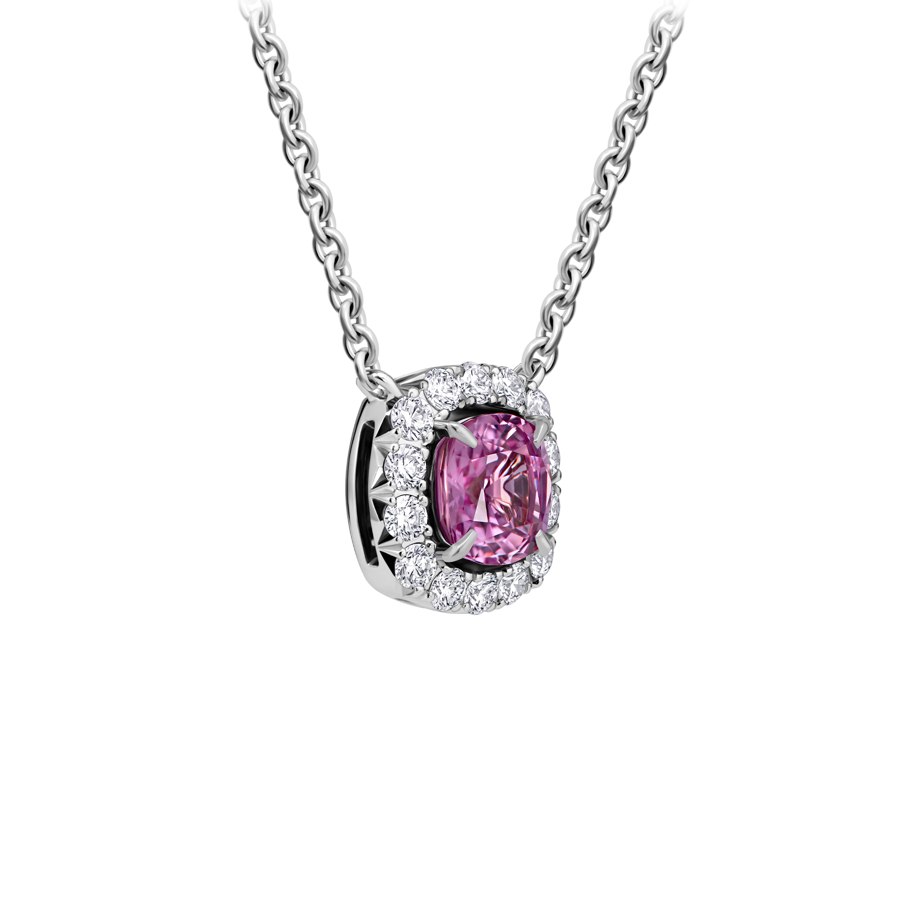 Колье с розовым сапфиром и бриллиантами, белое золото