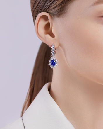 Серьги с сапфирами и бриллиантами, белое золото 2