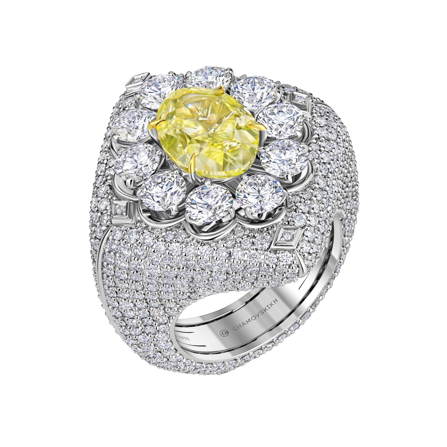 Кольцо с бриллиантами, белое золото