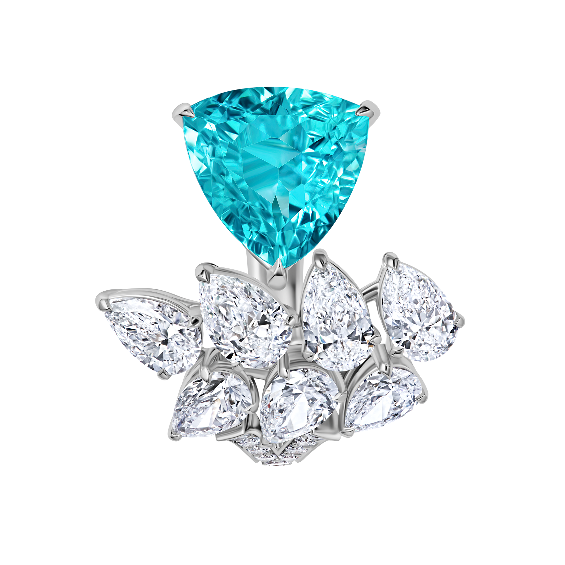 Кольцо с турмалином параиба и бриллиантами, белое золото