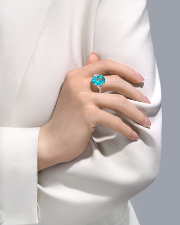 Кольцо с турмалином параибой и бриллиантами, белое золото 4