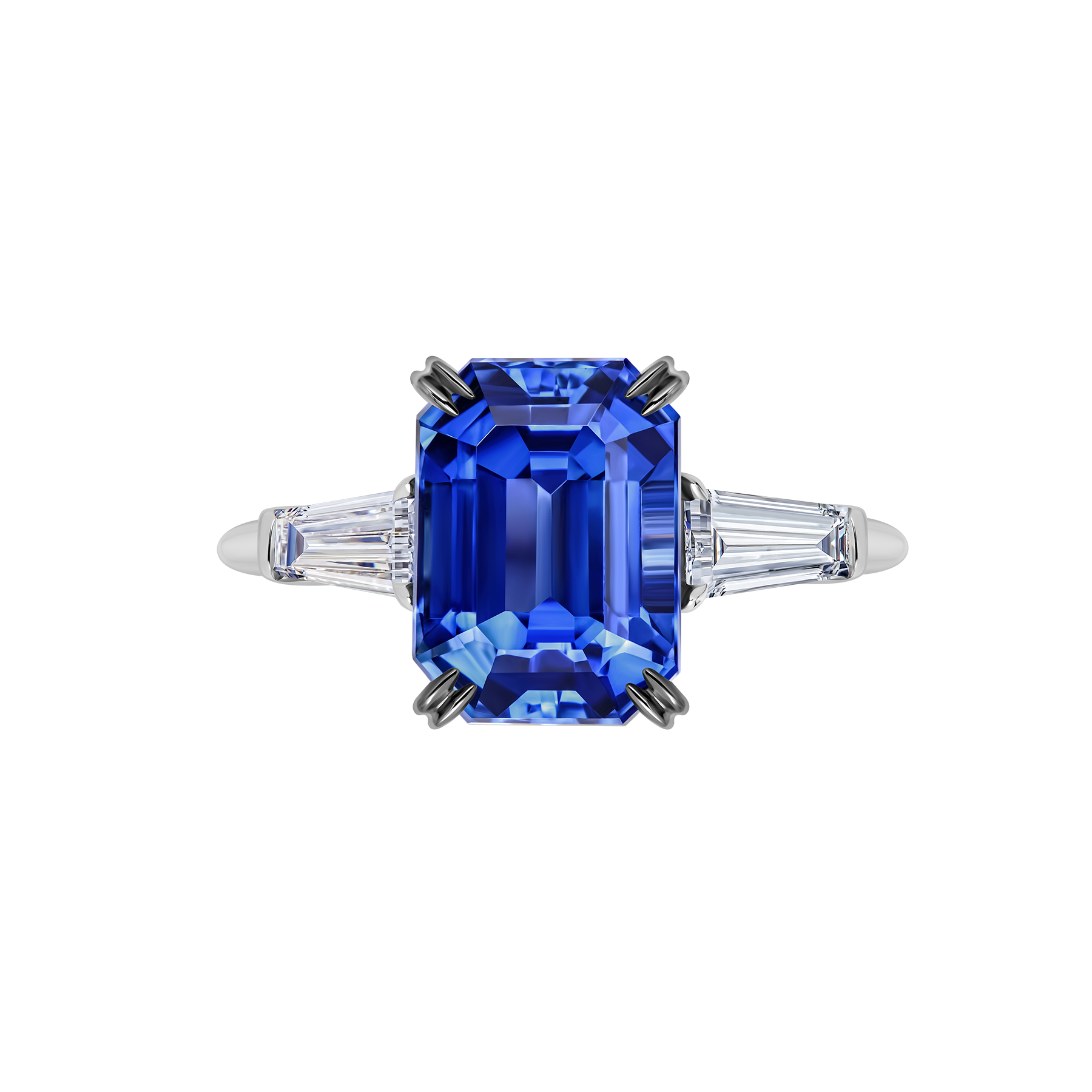 Кольцо с сапфиром и бриллиантами, белое золото