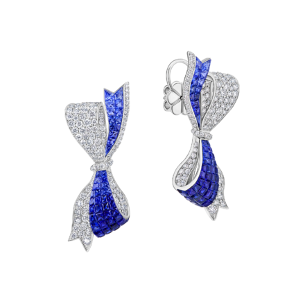 Пусеты с сапфирами и бриллиантами, белое золото