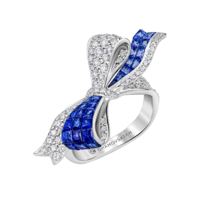 Кольцо с сапфирами и бриллиантами, белое золото