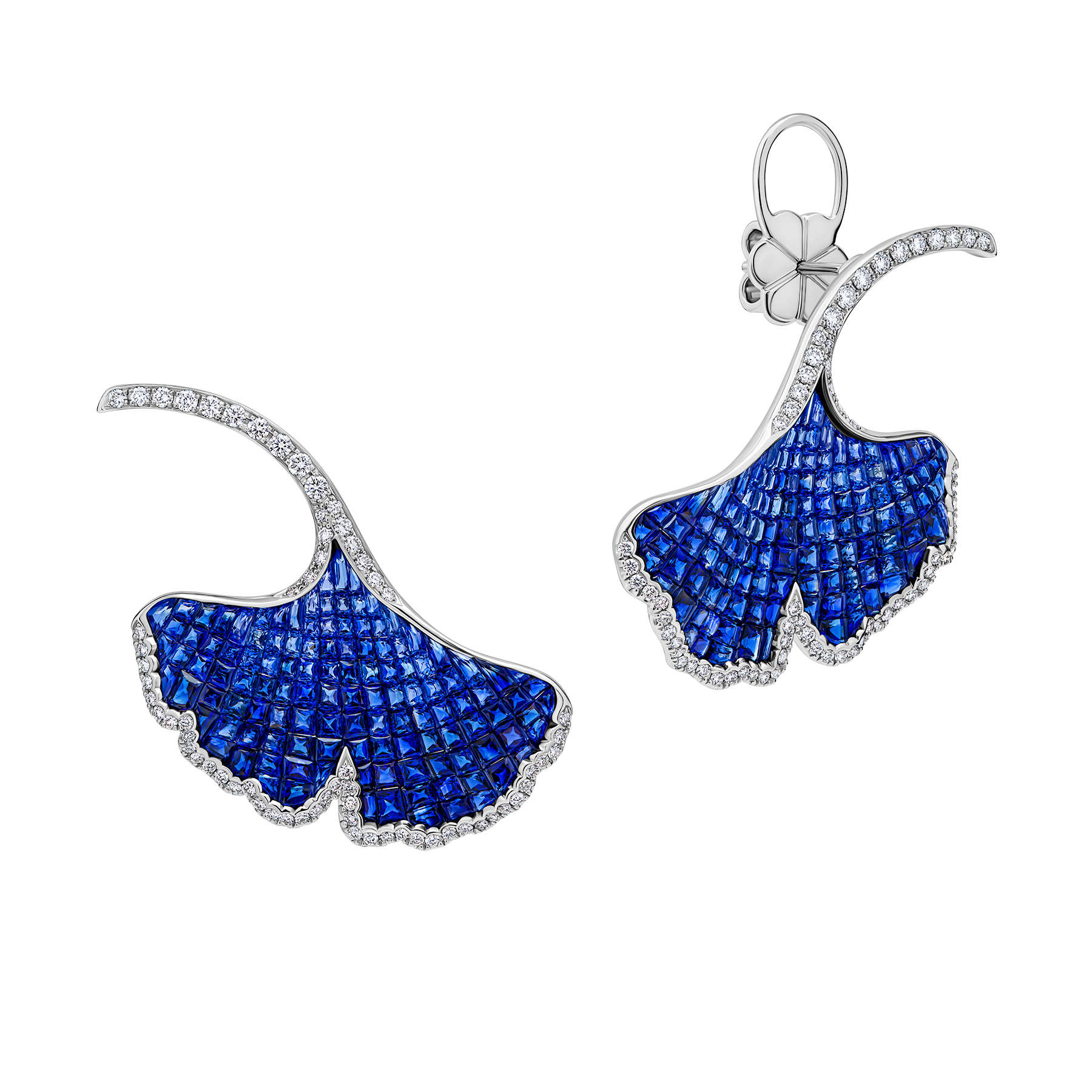 Серьги с сапфирами и бриллиантами, белое золото