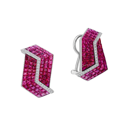 Серьги с рубинами и бриллиантами, белое золото