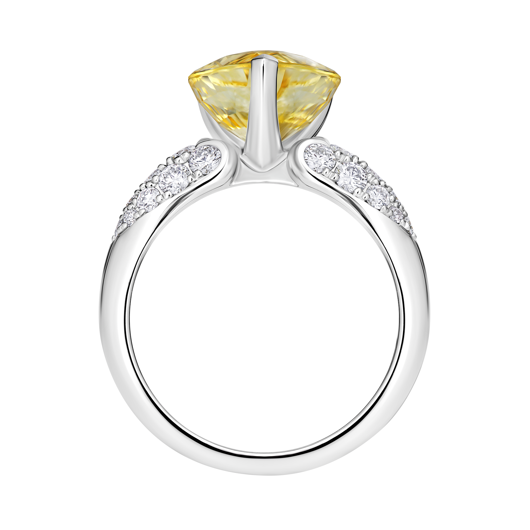 Кольцо с желтым сапфиром и бриллиантами, белое золото