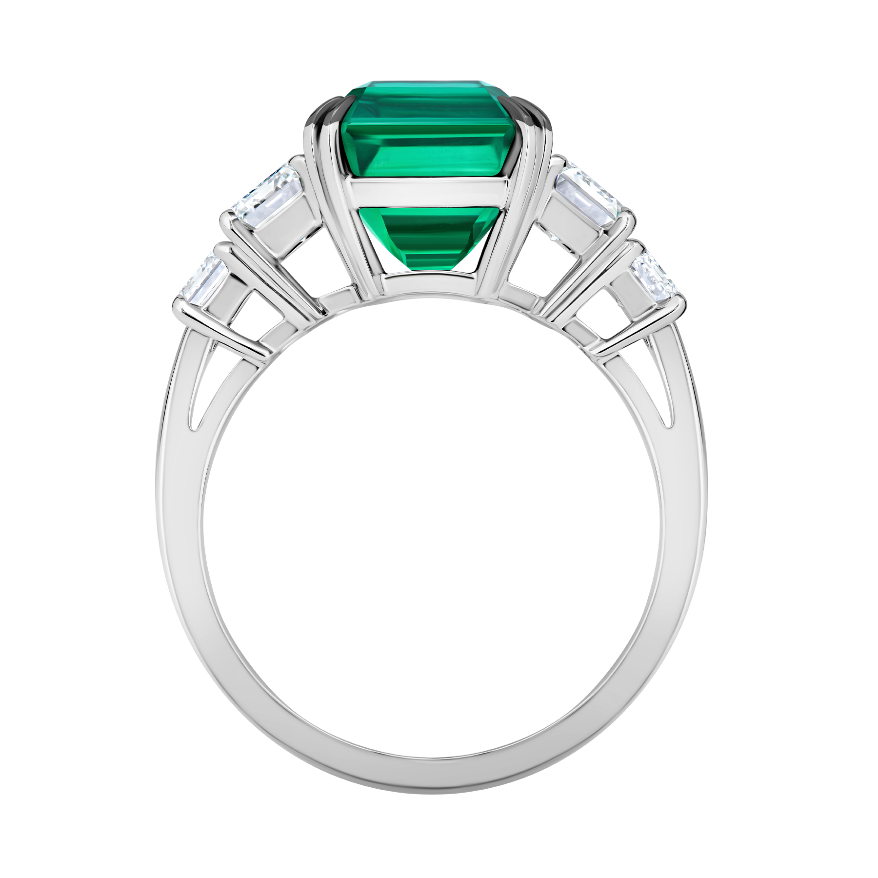 Кольцо с изумрудом и бриллиантами, белое золото