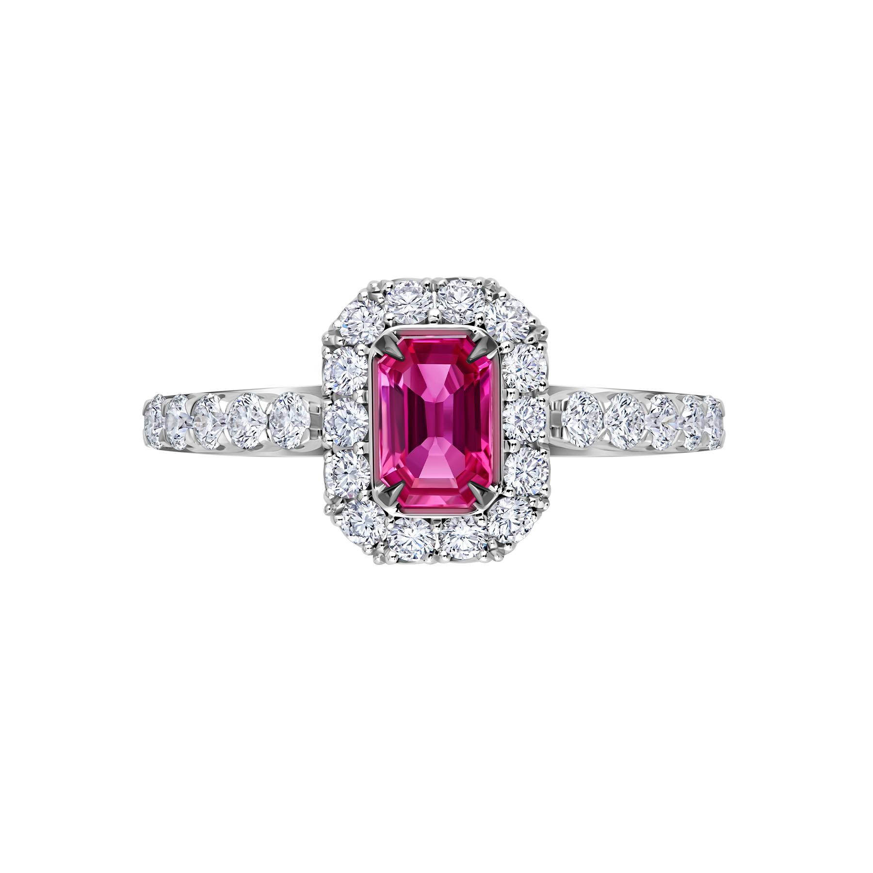 Кольцо с рубином и бриллиантами, белое золото