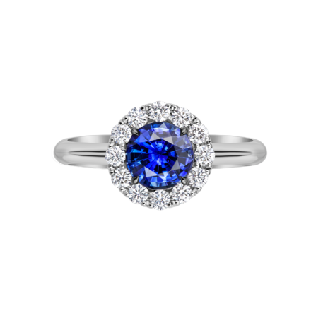 Кольцо с сапфиром и бриллиантами, белое золото 2