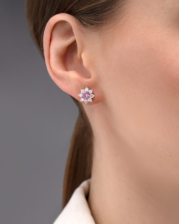 Пусеты с розовыми сапфирами и бриллиантами, белое золото 2