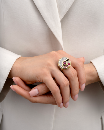 Кольцо с рубинами и бриллиантами, желтое золото 4