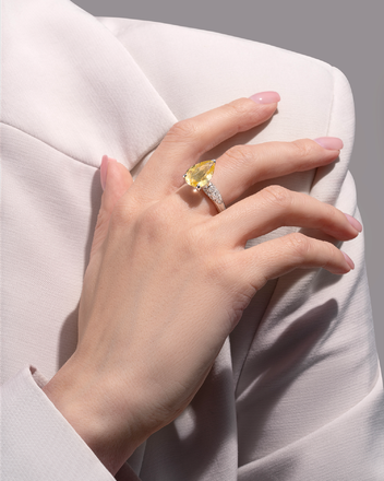 Кольцо с желтым сапфиром и бриллиантами, белое золото 4