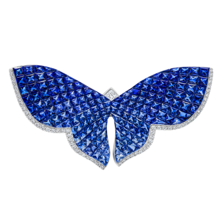 Брошь с сапфирами и бриллиантами, белое золото