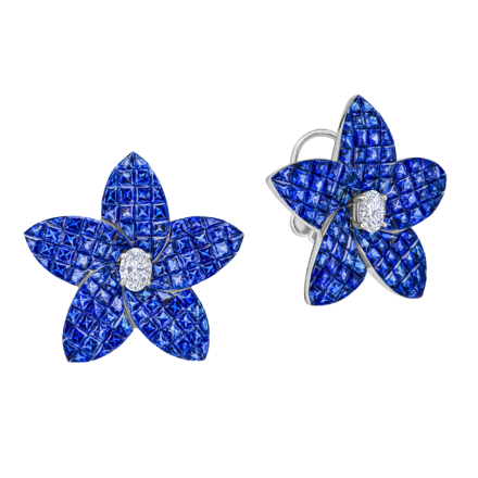 Пусеты с сапфирами и бриллиантами, белое золото