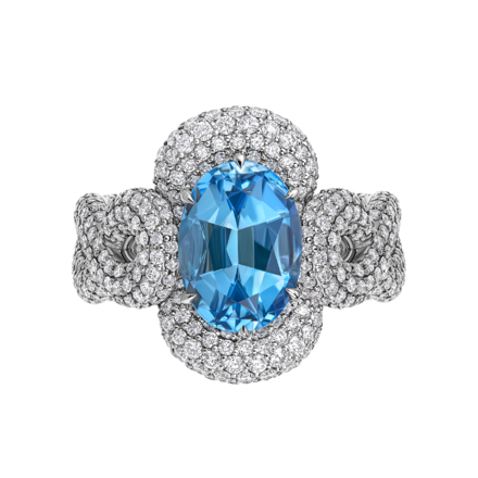 Кольцо с аквамарином и бриллиантами, белое золото 2