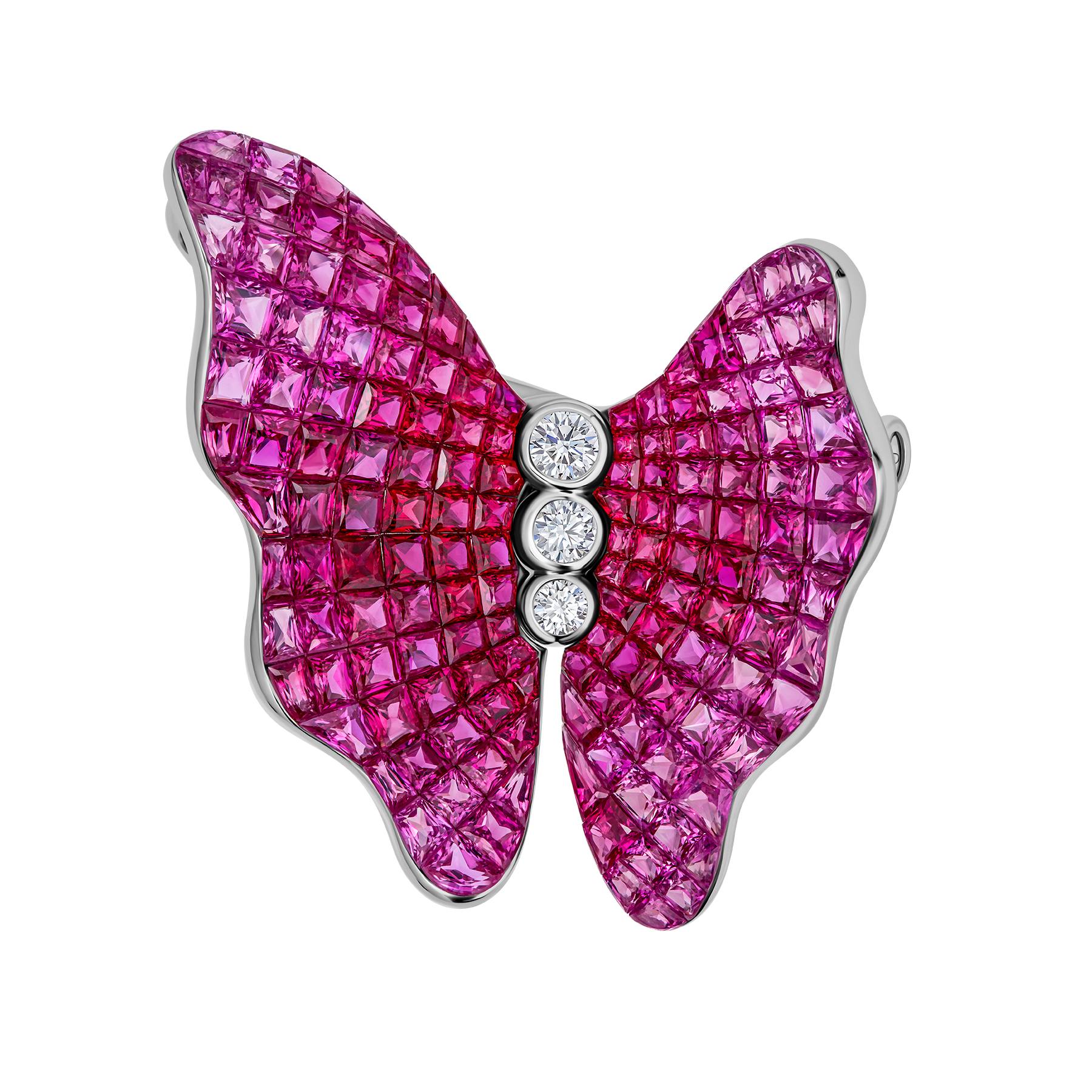 Кольцо с рубинами, розовыми сапфирами и бриллиантами, белое золото