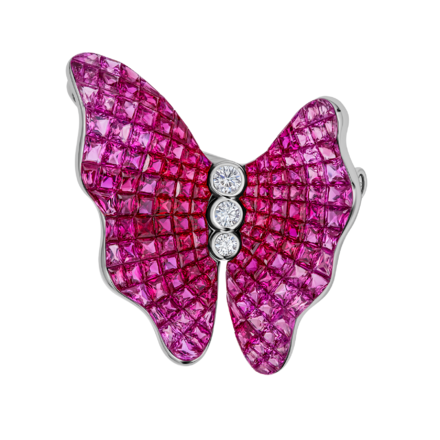 Кольцо с рубинами, розовыми сапфирами и бриллиантами, белое золото 2