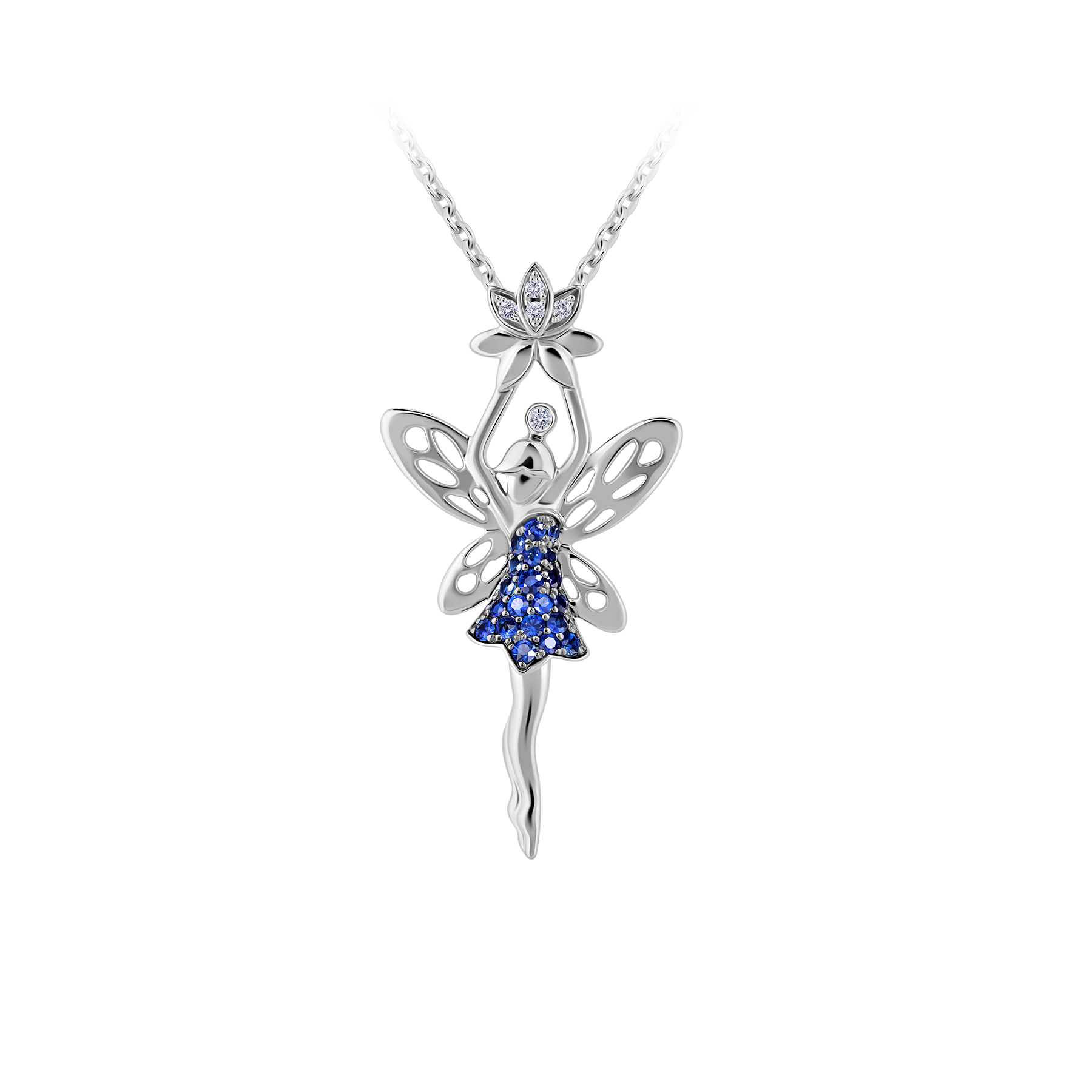Подвес с сапфирами и бриллиантами, белое золото