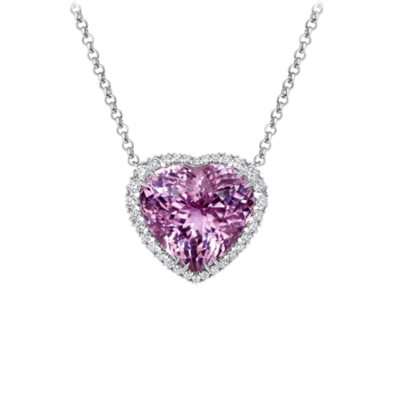 Колье с кунцитом и бриллиантами, белое золото