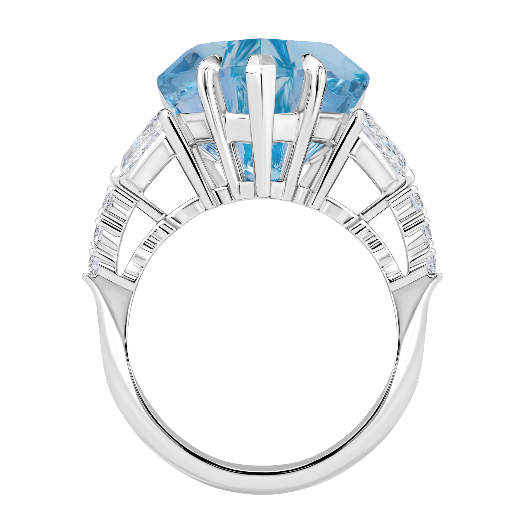 Кольцо с аквамарином и бриллиантами, белое золото