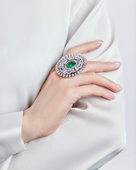 Кольцо с изумрудом, турмалином параиба, турмалином рубеллитом и бриллиантами, белое золото