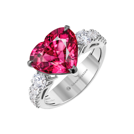 Кольцо с рубеллитом и бриллиантами, белое золото