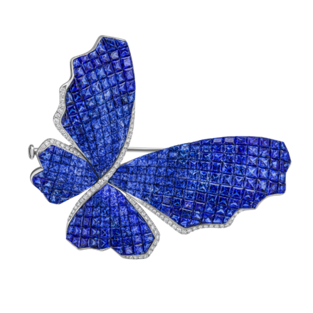 Брошь с сапфирами и бриллиантами, белое золото