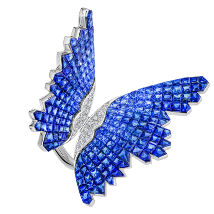 Кольцо с сапфирами и бриллиантами, белое золото