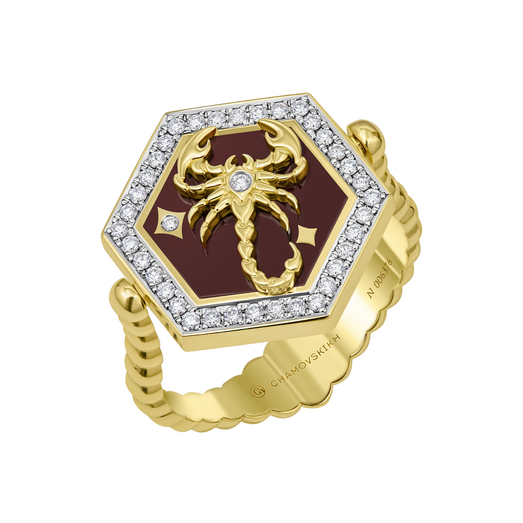 Кольцо с бриллиантами, желтое золото, н.керамика