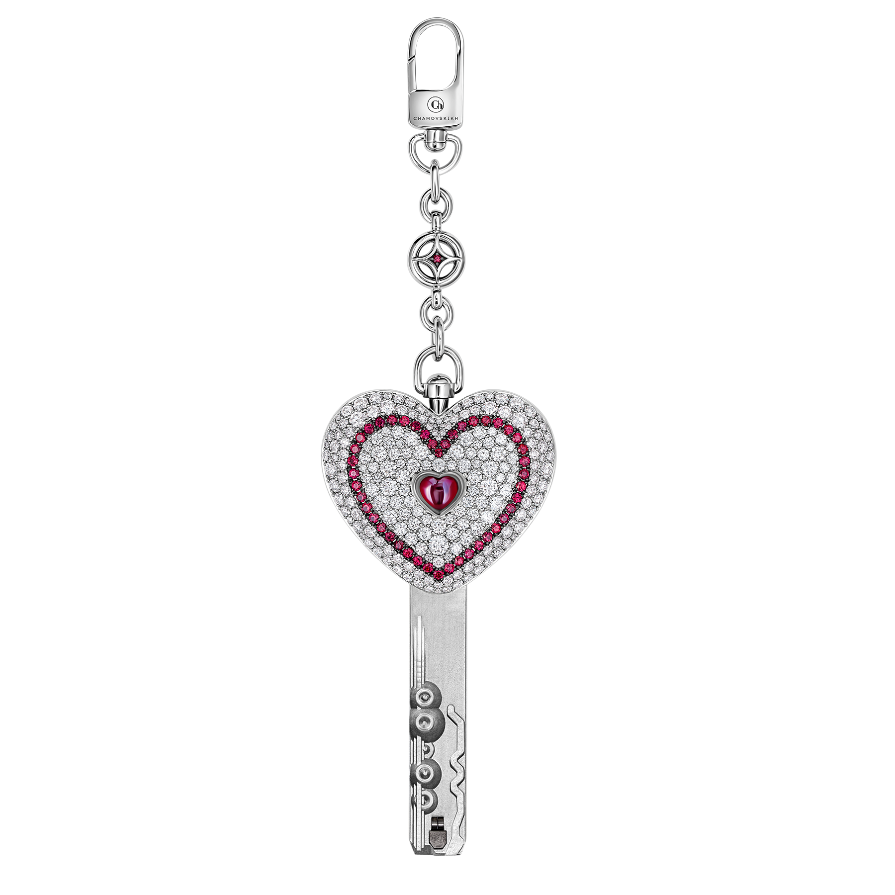 Подвес - брелок с рубинами и бриллиантами, белое золото