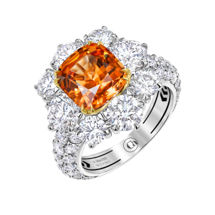Кольцо со спессартином и бриллиантами, белое золото