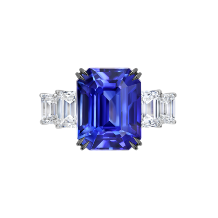 Кольцо с сапфиром и бриллиантами, белое золото 3