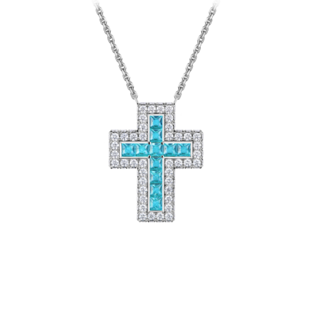 Колье с турмалином параиба и бриллиантами, белое золото