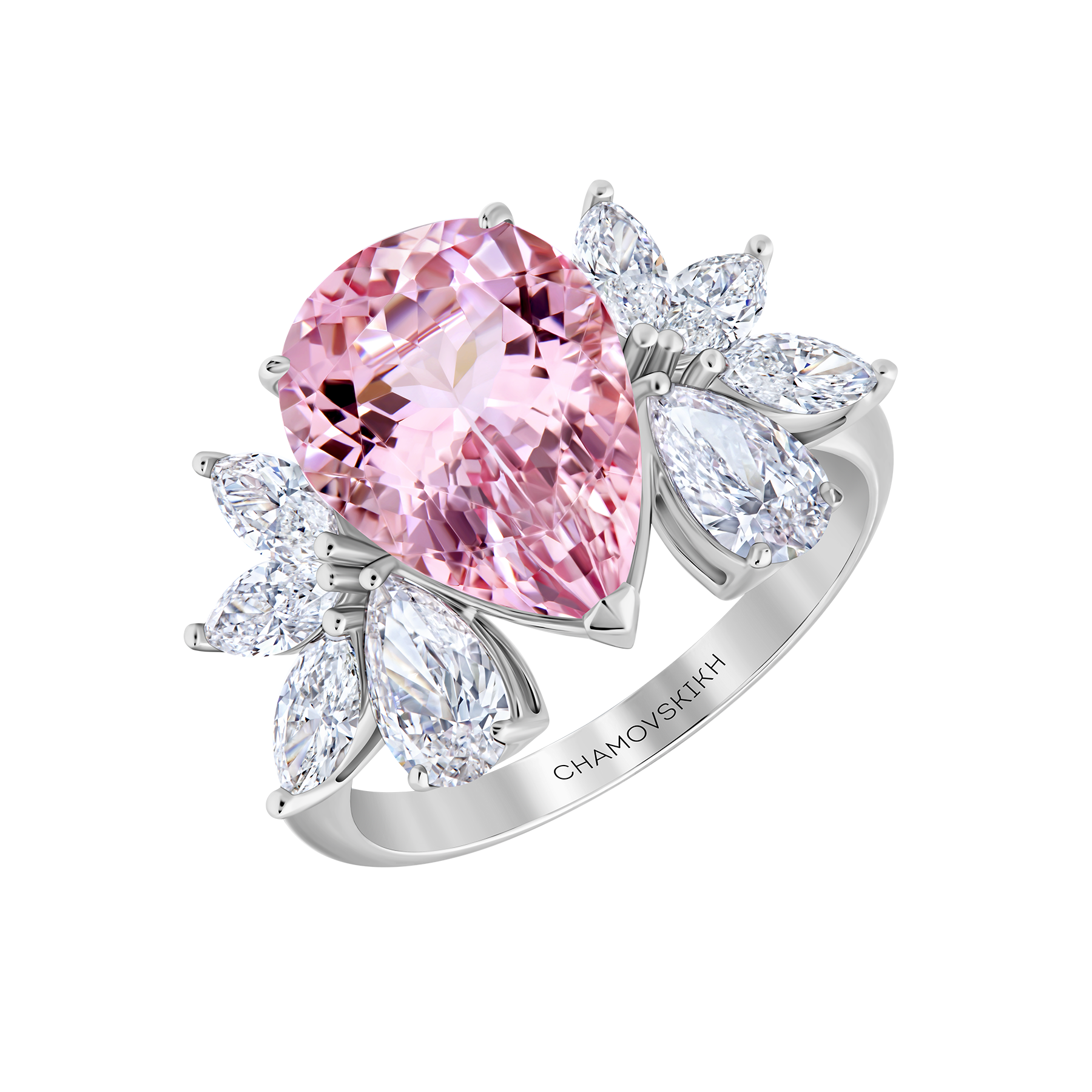 Кольцо с морганитом и бриллиантами, белое золото