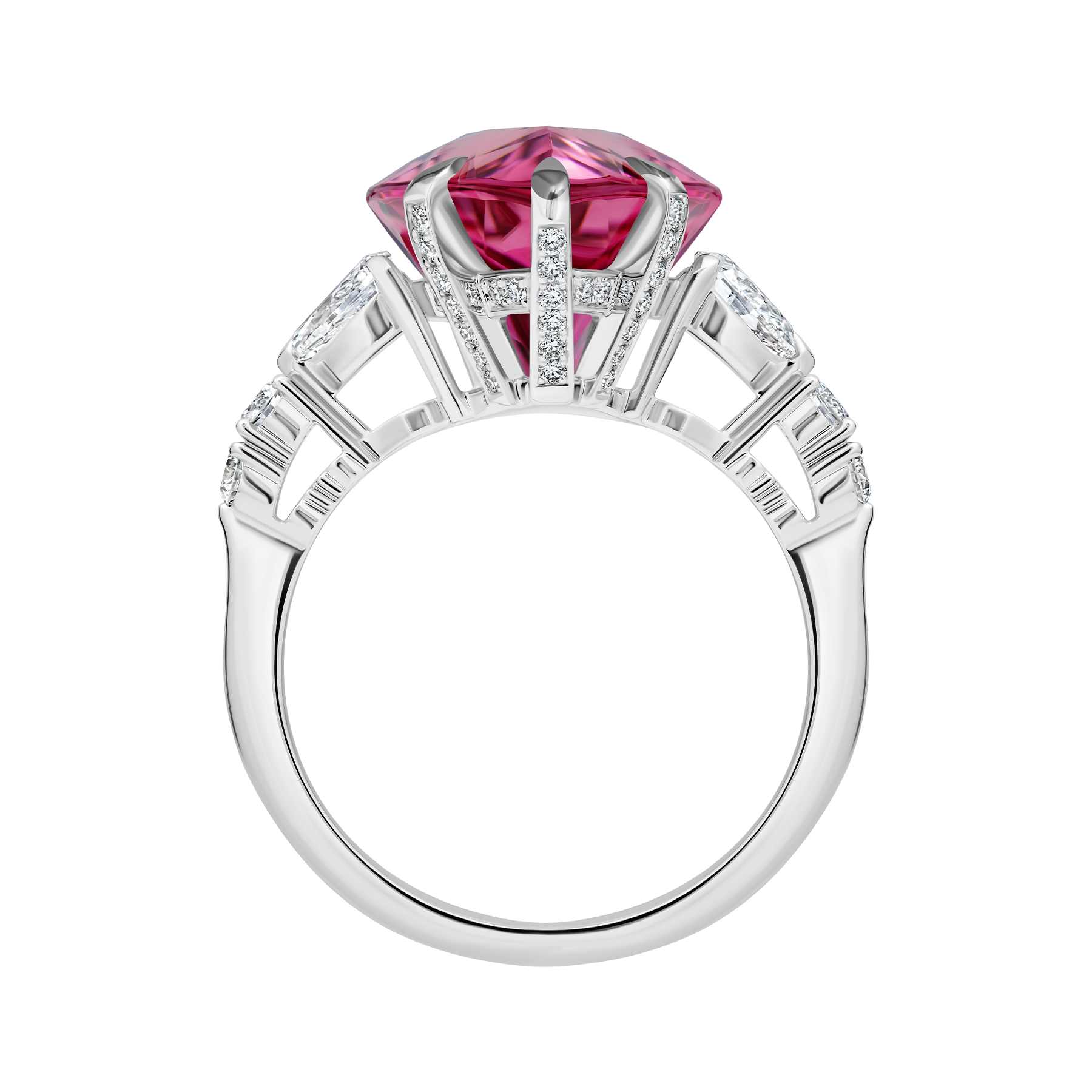 Кольцо с турмалином рубеллитом и бриллиантами, белое золото