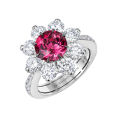 Кольцо с турмалином рубеллитом и бриллиантами, белое золото