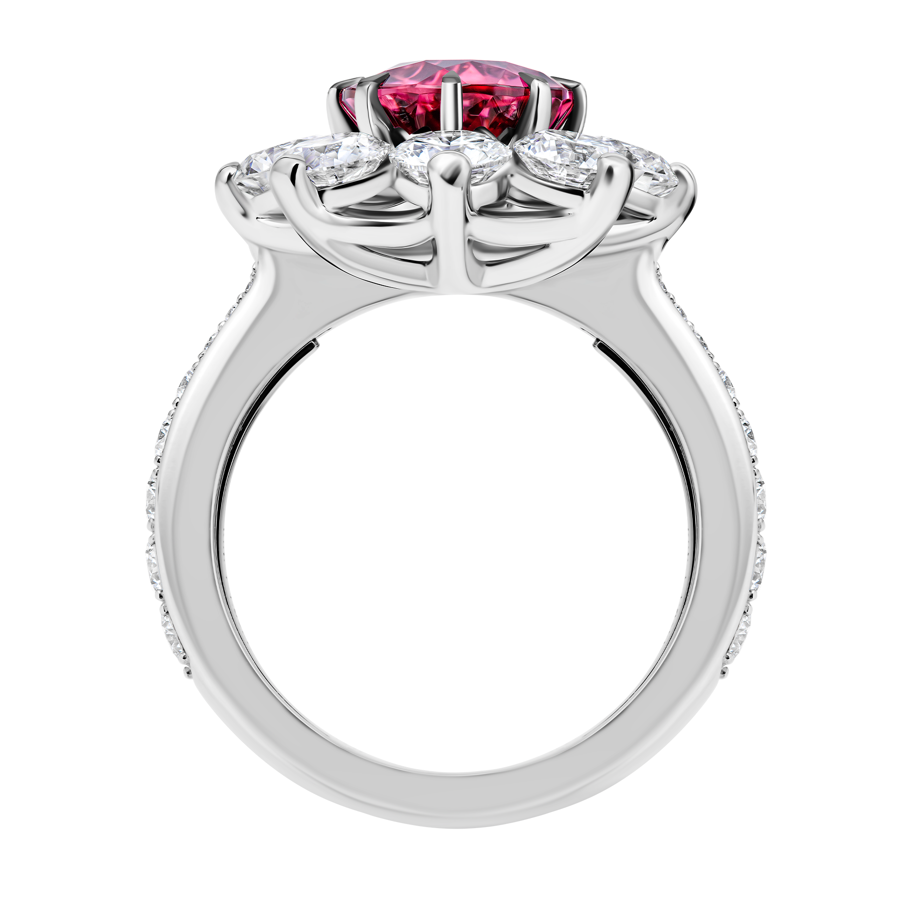 Кольцо с турмалином рубеллитом и бриллиантами, белое золото