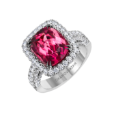 Кольцо с турмалином рубеллитом и бриллиантами, белое золото