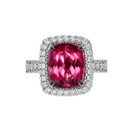 Кольцо с турмалином рубеллитом и бриллиантами, белое золото 2