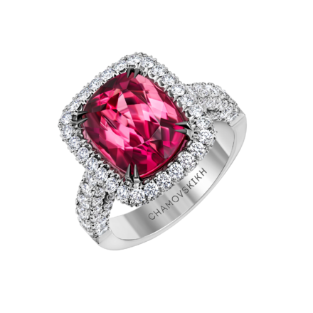 Кольцо с турмалином рубеллитом и бриллиантами, белое золото