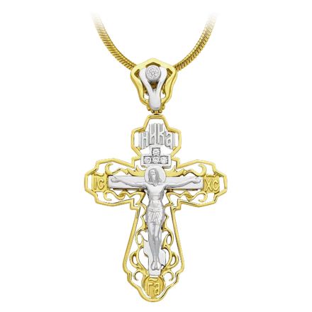 Подвес крест с бриллиантами, желтое и белое золото
