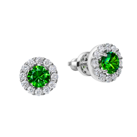 Пусеты с демантоидами и бриллиантами, белое золото