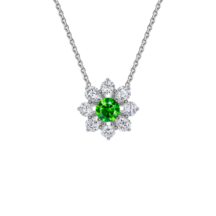 Колье с демантоидом и бриллиантами, белое золото