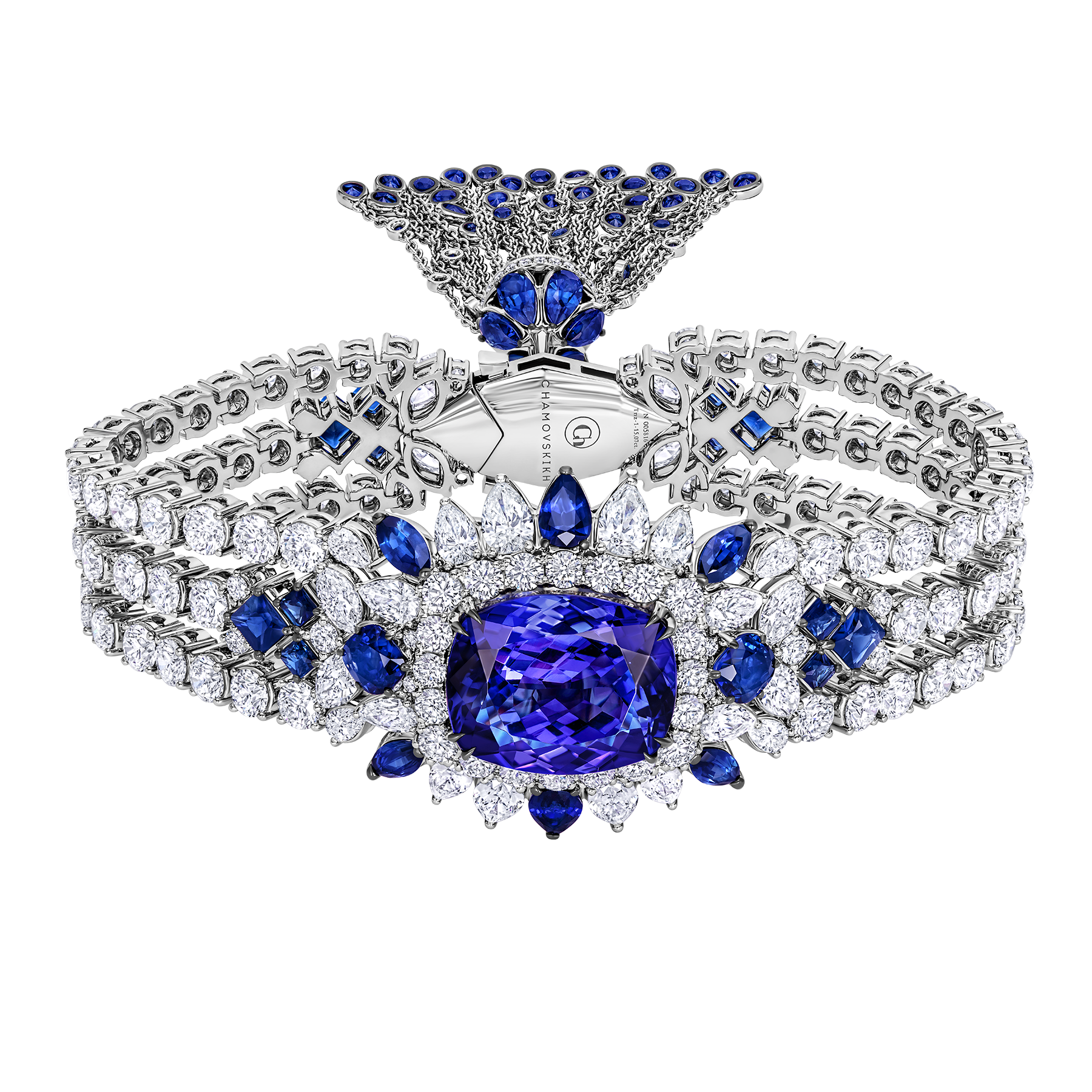 Браслет с танзанитами, бриллиантами и сапфирами, белое золото