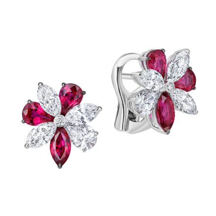 Серьги с рубинами и бриллиантами, белое золото