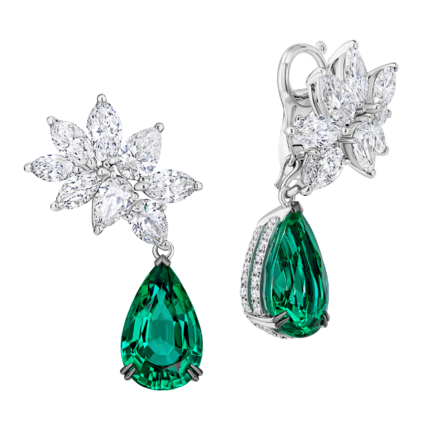 Серьги с изумрудами и бриллиантами, белое золото
