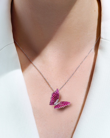 Подвес с рубинами, розовыми сапфирами и бриллиантами, белое золото 3