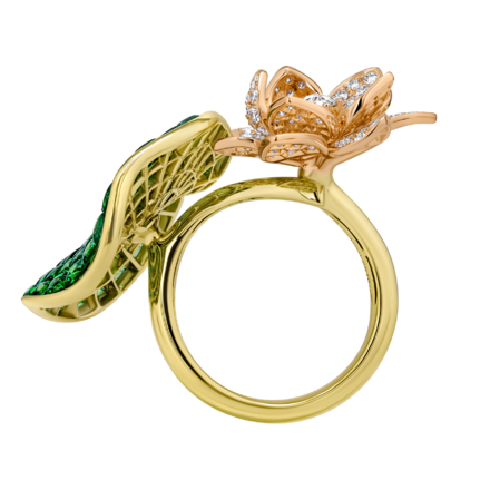 Кольцо с тсаворитами и бриллиантами, желтое золото 3